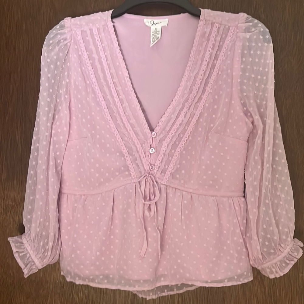 Light Purple Lilac Deep V Neck Long Sleeves Top